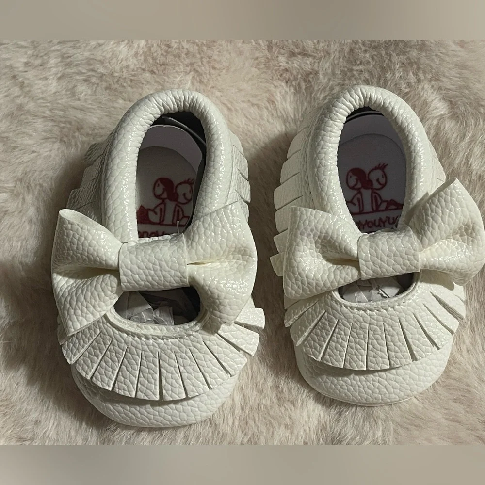 White Baby Moccasins with Bow